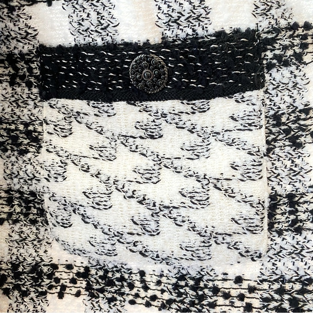 ST. JOHN black white checker print tweed long sleeves open front cardigan jacket - Picture 5 of 13